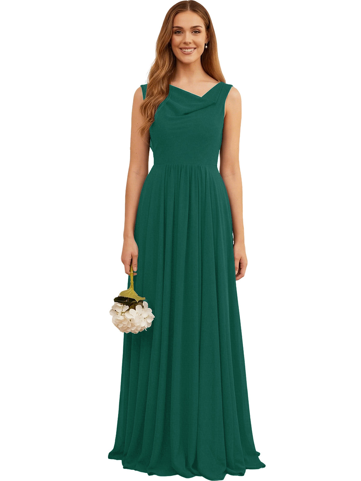 Jewel Neck Sleeveless Chiffon Bridesmaid Dress with Pleated dress