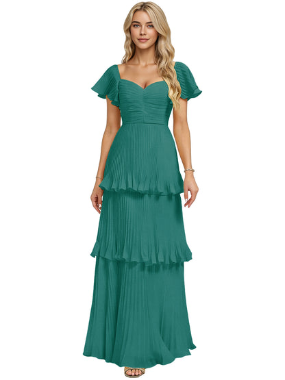 Tiered Ruffle Chiffon Bridesmaid Dress with Sweetheart Neckline