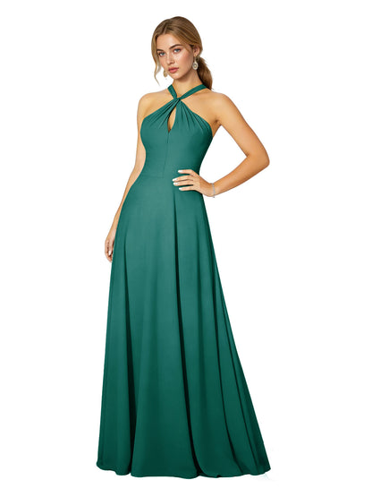 Cross Halter Chiffon Bridesmaid Dress with Empire Waist