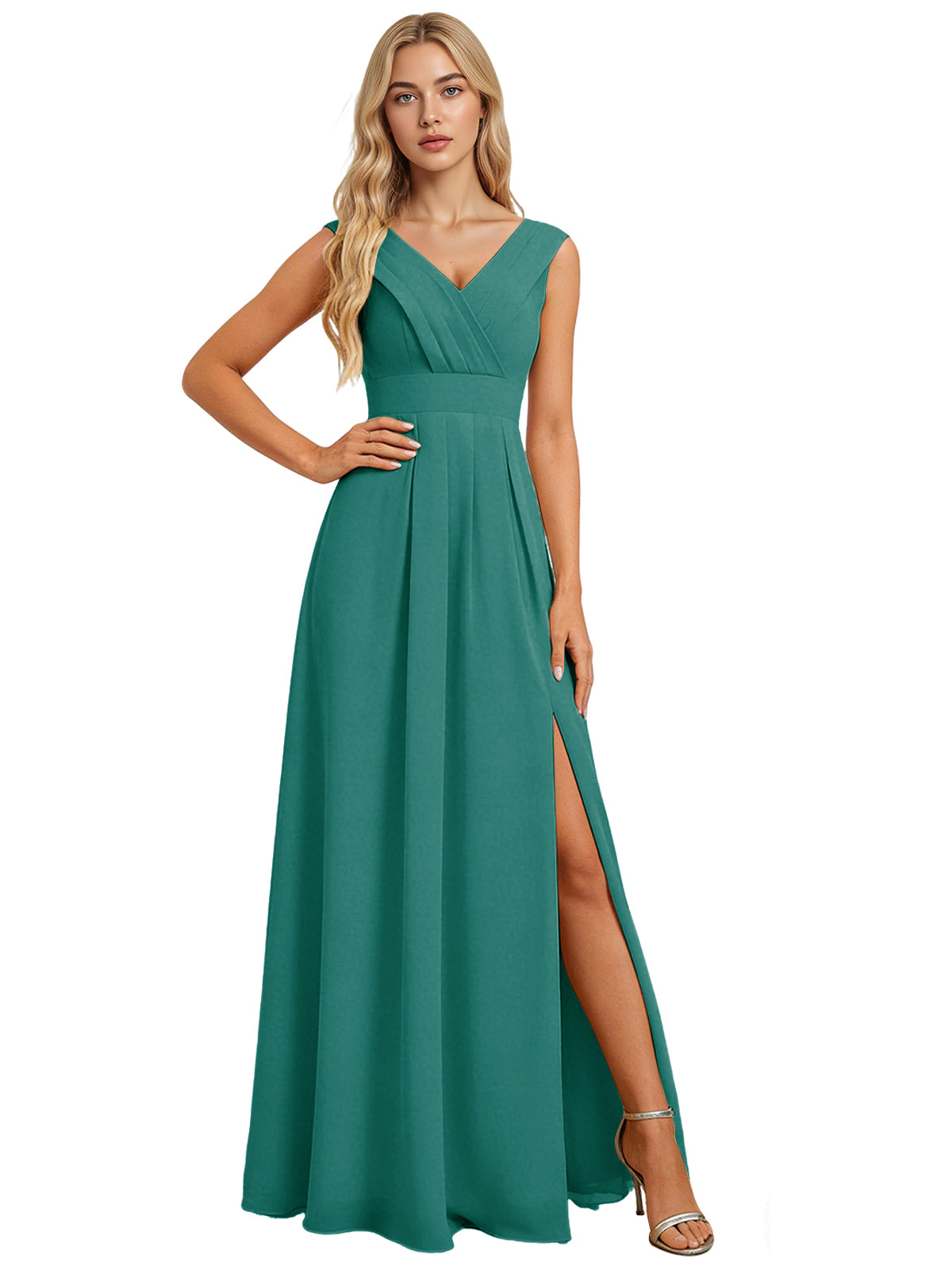 Surplice V-Neck Chiffon Bridesmaid Dress with A-Line Slit dress