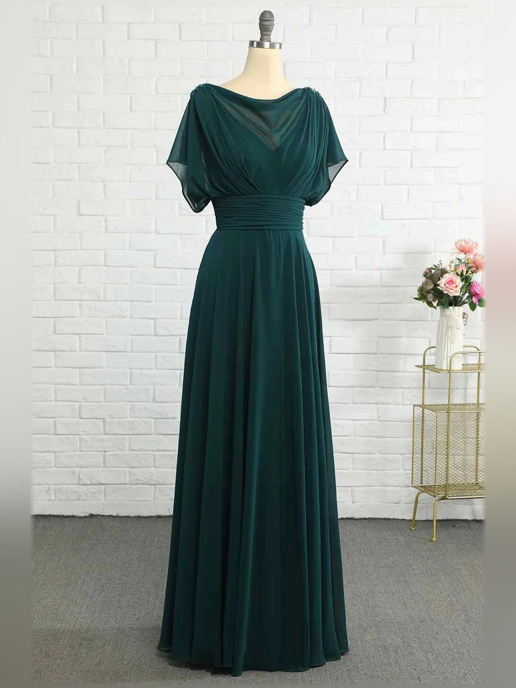 Cowl Neck Ruching Pleats Floor-Length Formal Dress