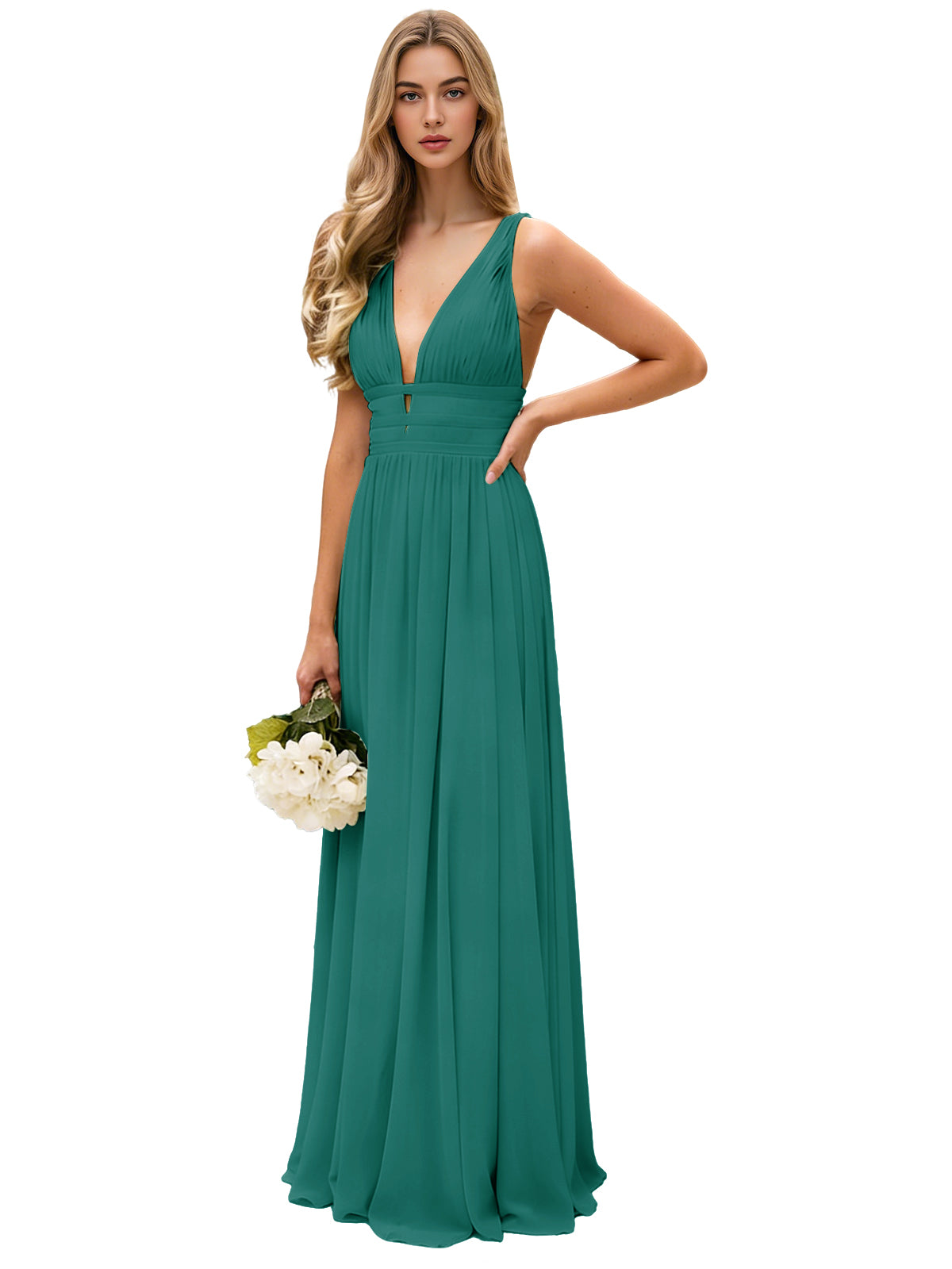 Spaghetti Strap V-Neck Chiffon Bridesmaid Dress with Open Back