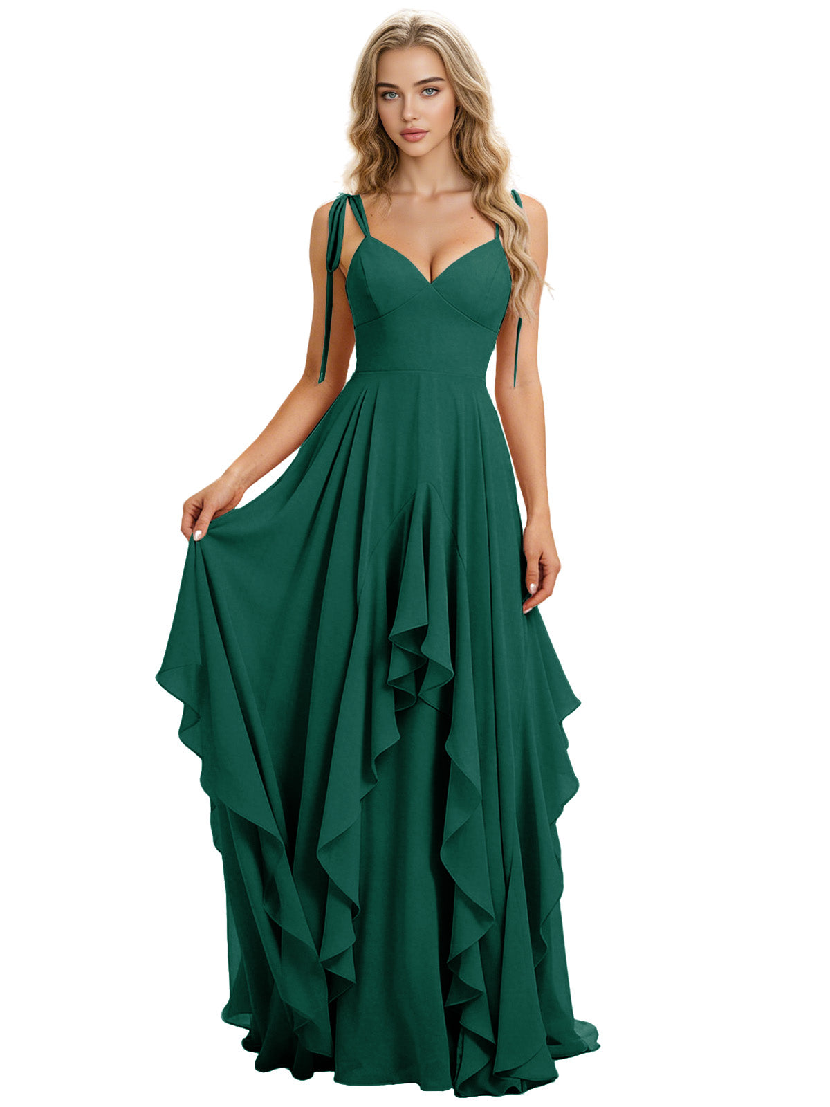 Spaghetti Strap Chiffon Bridesmaid Dress with Cascading Ruffle dress
