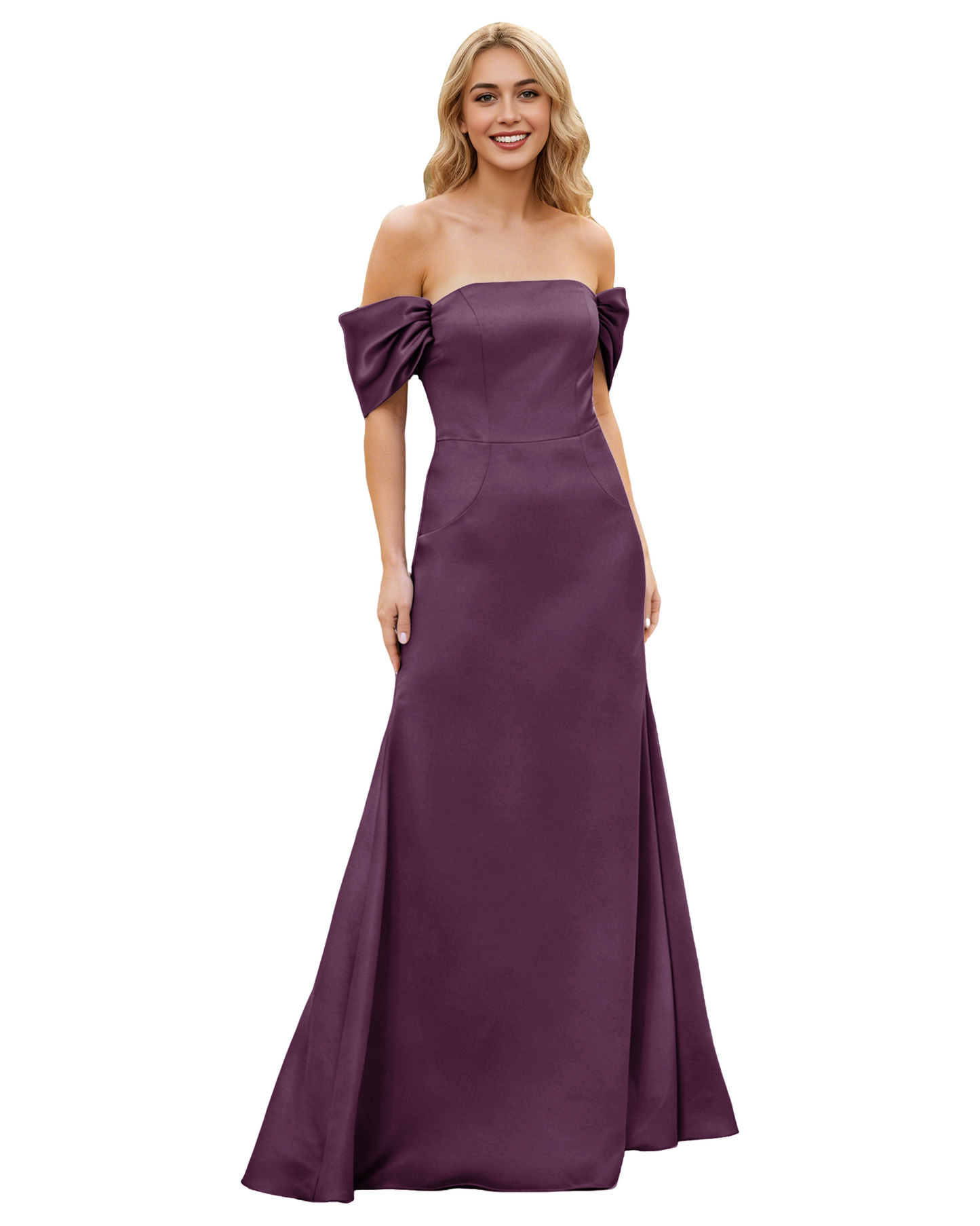 Off Shoulder Satin Bridesmaid Dress with Foldover Neckline and Trumpet Dress