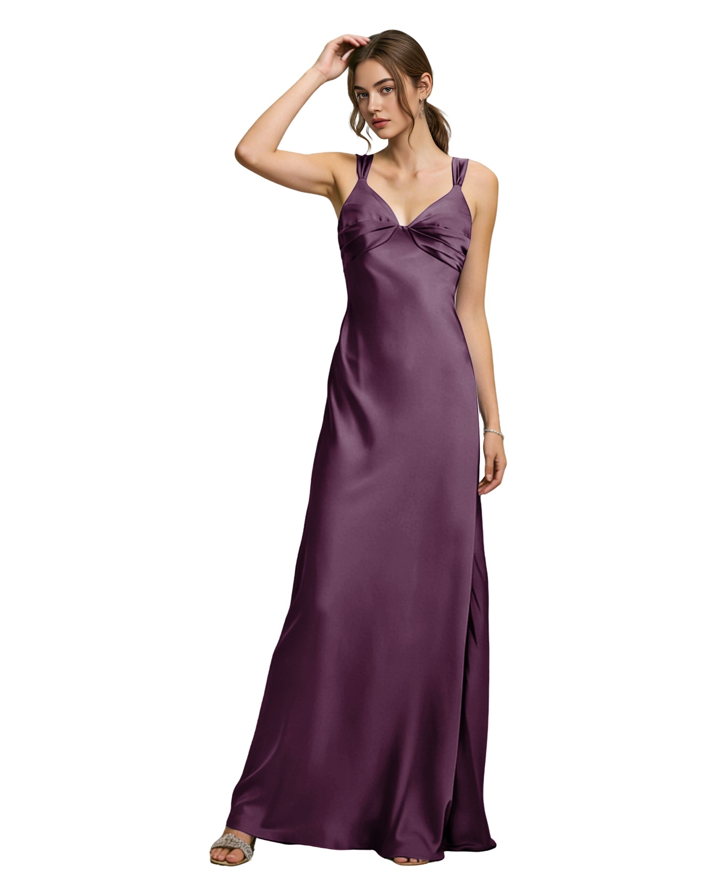 Satin Cowl Neck Bridesmaid Dress with Spaghetti Straps and Bias Cut