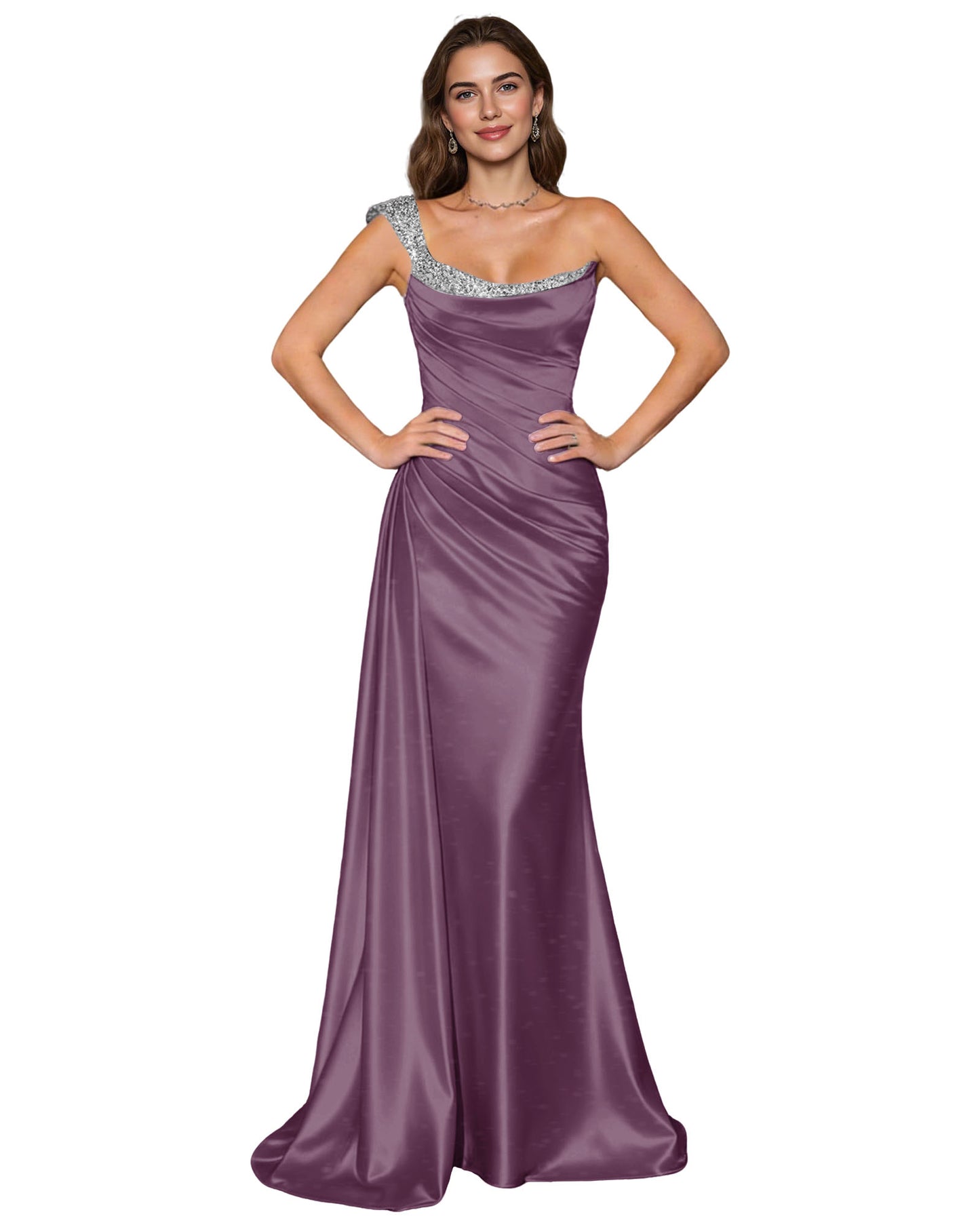 Spaghetti Strap Satin Mermaid Prom Dress with Draped Cowl Neck