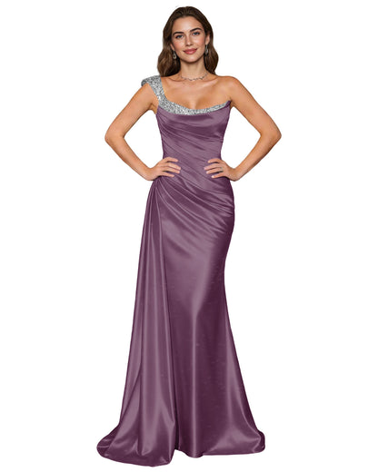 Spaghetti Strap Satin Mermaid Prom Dress with Draped Cowl Neck