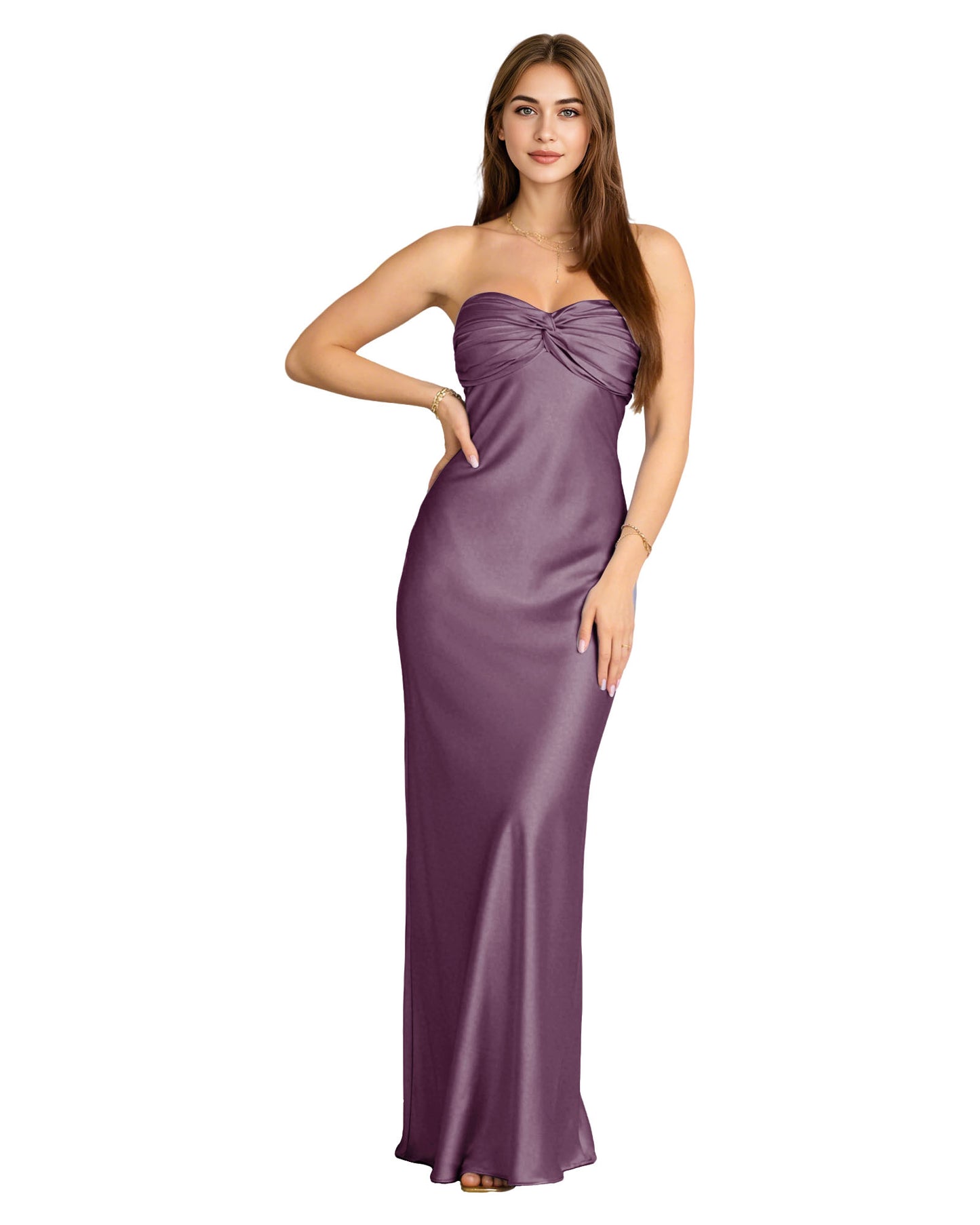 Strapless Satin Bridesmaid Dress with Twisted Sweetheart Bodice