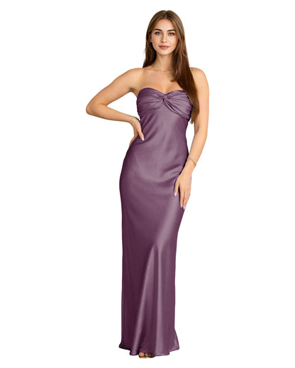 Strapless Satin Bridesmaid Dress with Twisted Sweetheart Bodice