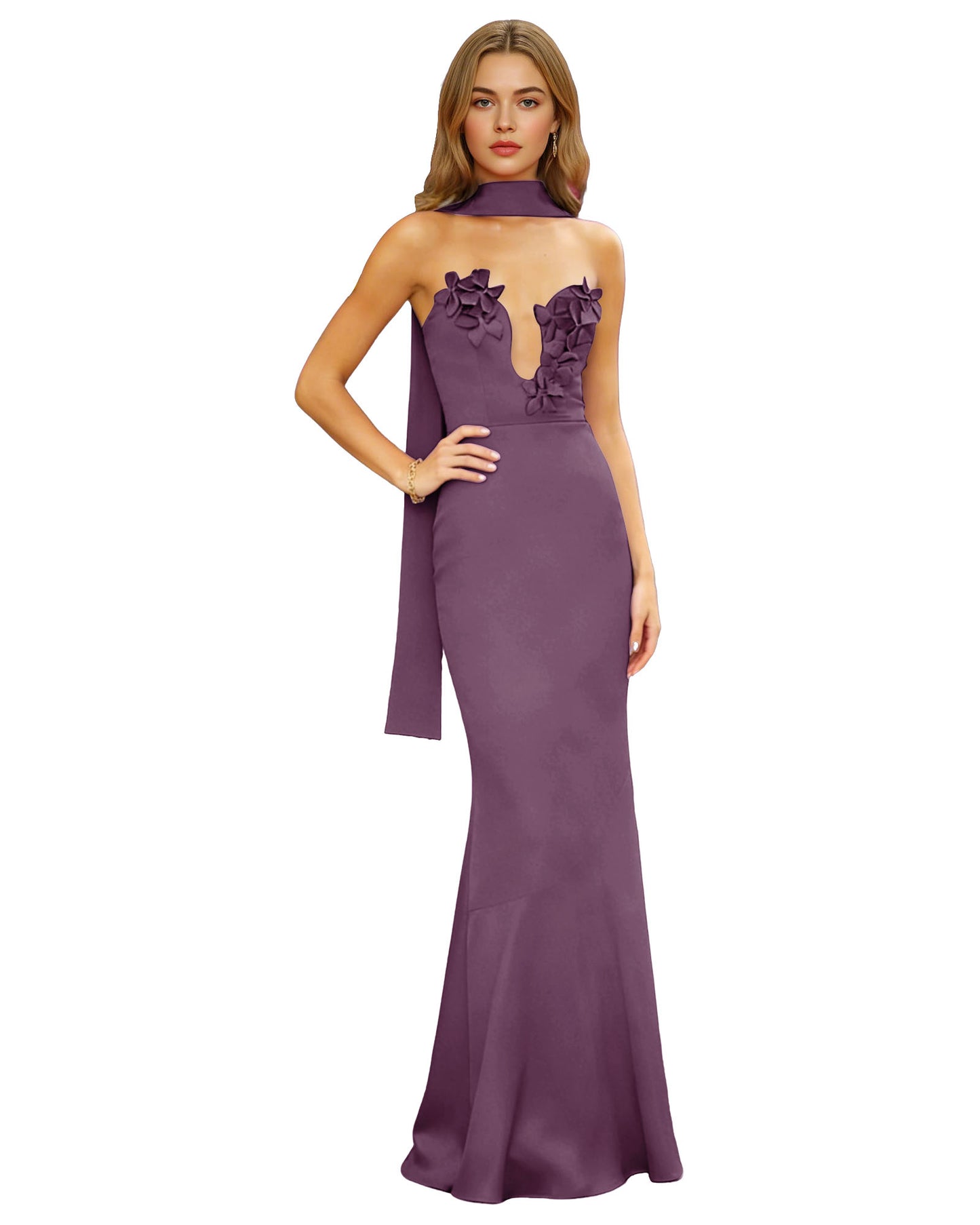 Halter Neck Satin Column Prom Dress with Illusion Cutout and Open Back