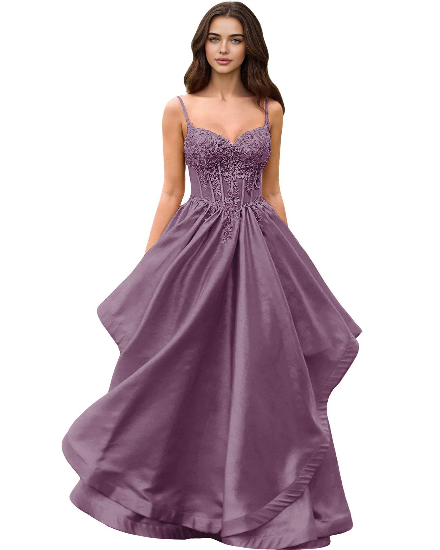 Sweetheart Glitter Tulle A-Line Prom Dress with Layered dress and Corset