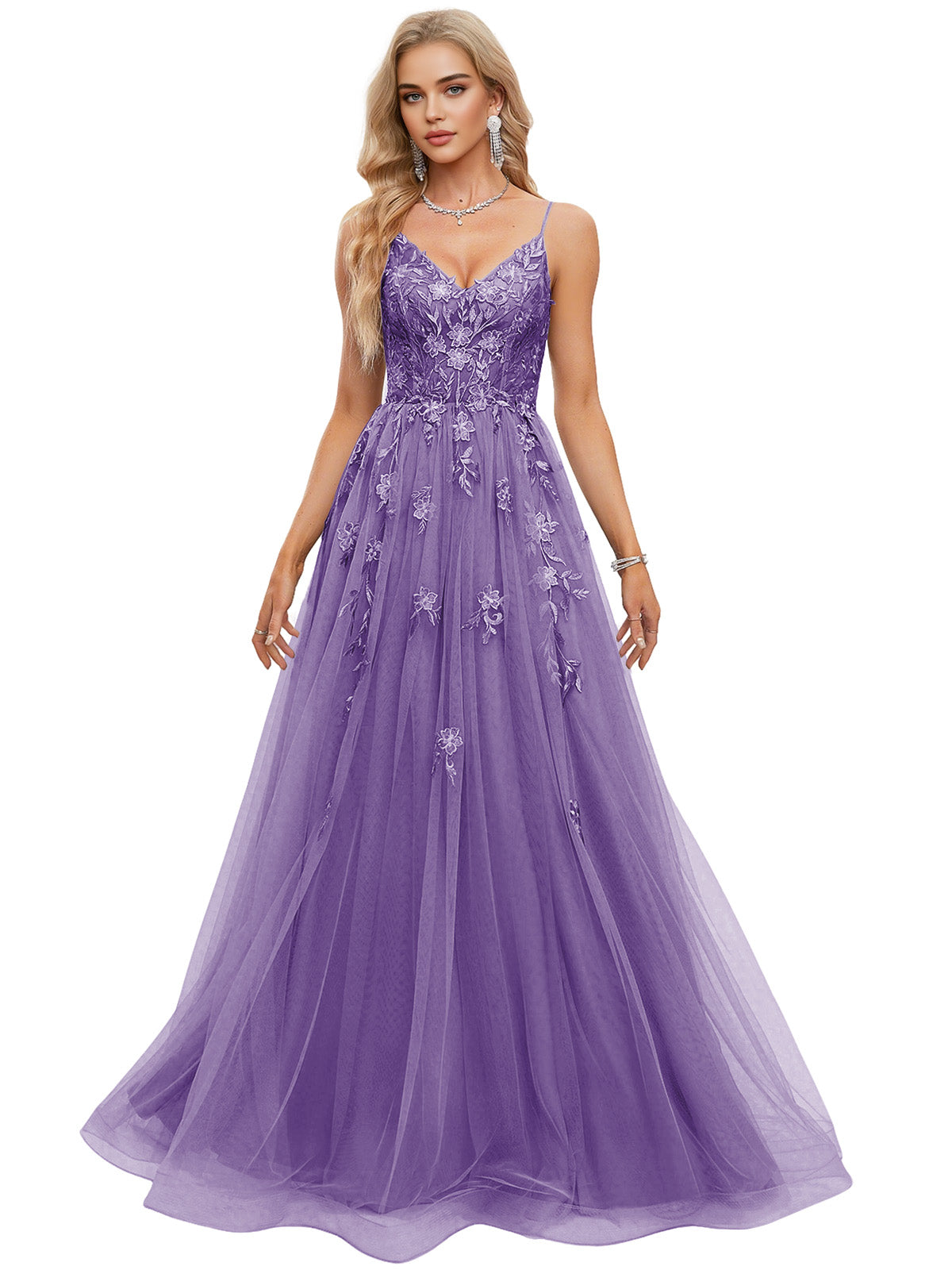 Beaded Bodice Tulle Ball Gown Prom Dress with Spaghetti Straps