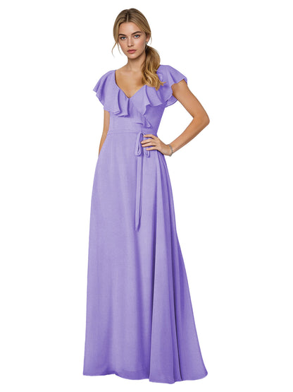 Minimal Spaghetti Strap Chiffon Bridesmaid Dress with Front Slit