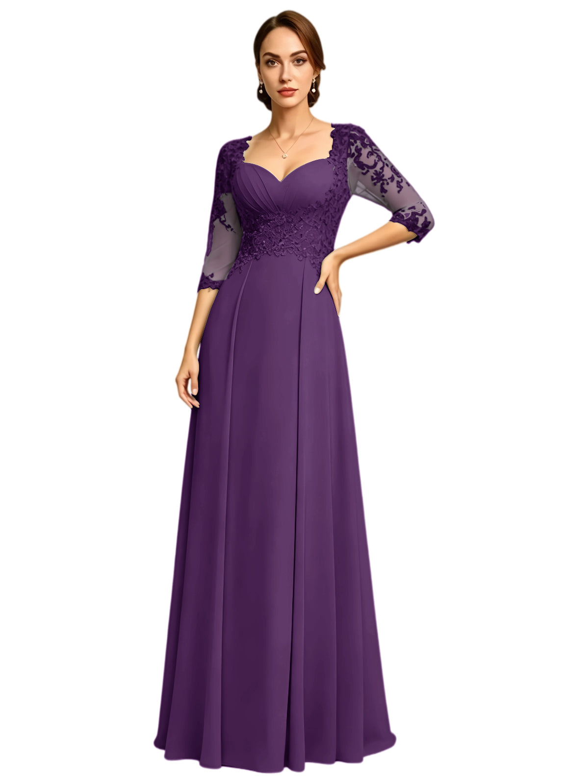 Long Sweetheart Mother of the Bride Dress Lace Jacket Chiffon A-Line Formal Gown