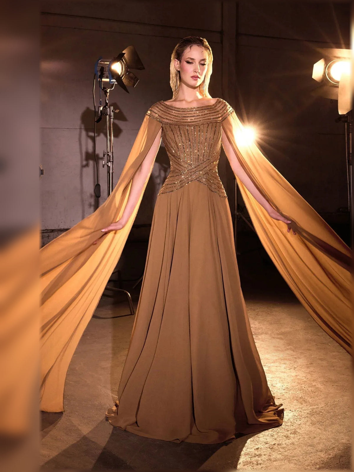 Draped Beaded Bateau Neck A-Line Floor-Length Chiffon Mother of the Bride Dress for Ballroom Reception