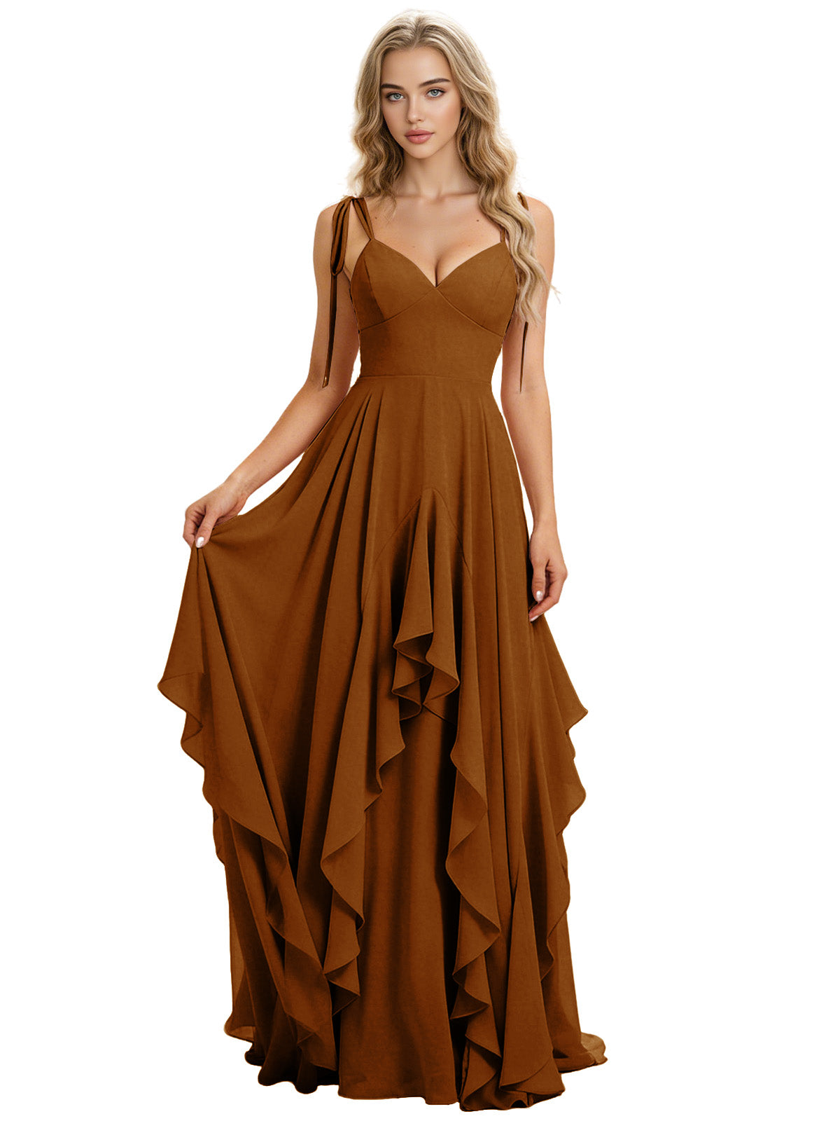 Spaghetti Strap Chiffon Bridesmaid Dress with Cascading Ruffle dress