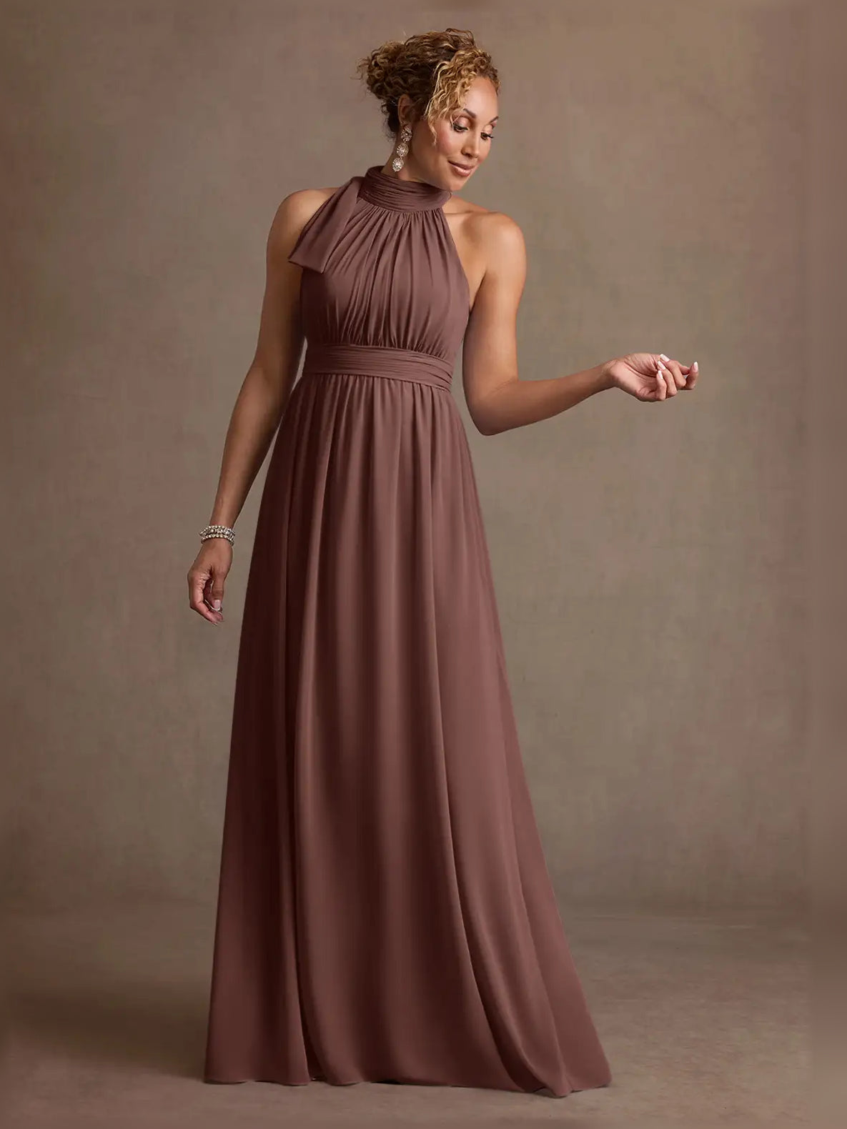 Halter Neck Ruching A-Line Floor-Length Sophisticated Formal Dress
