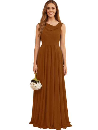 Jewel Neck Sleeveless Chiffon Bridesmaid Dress with Pleated dress