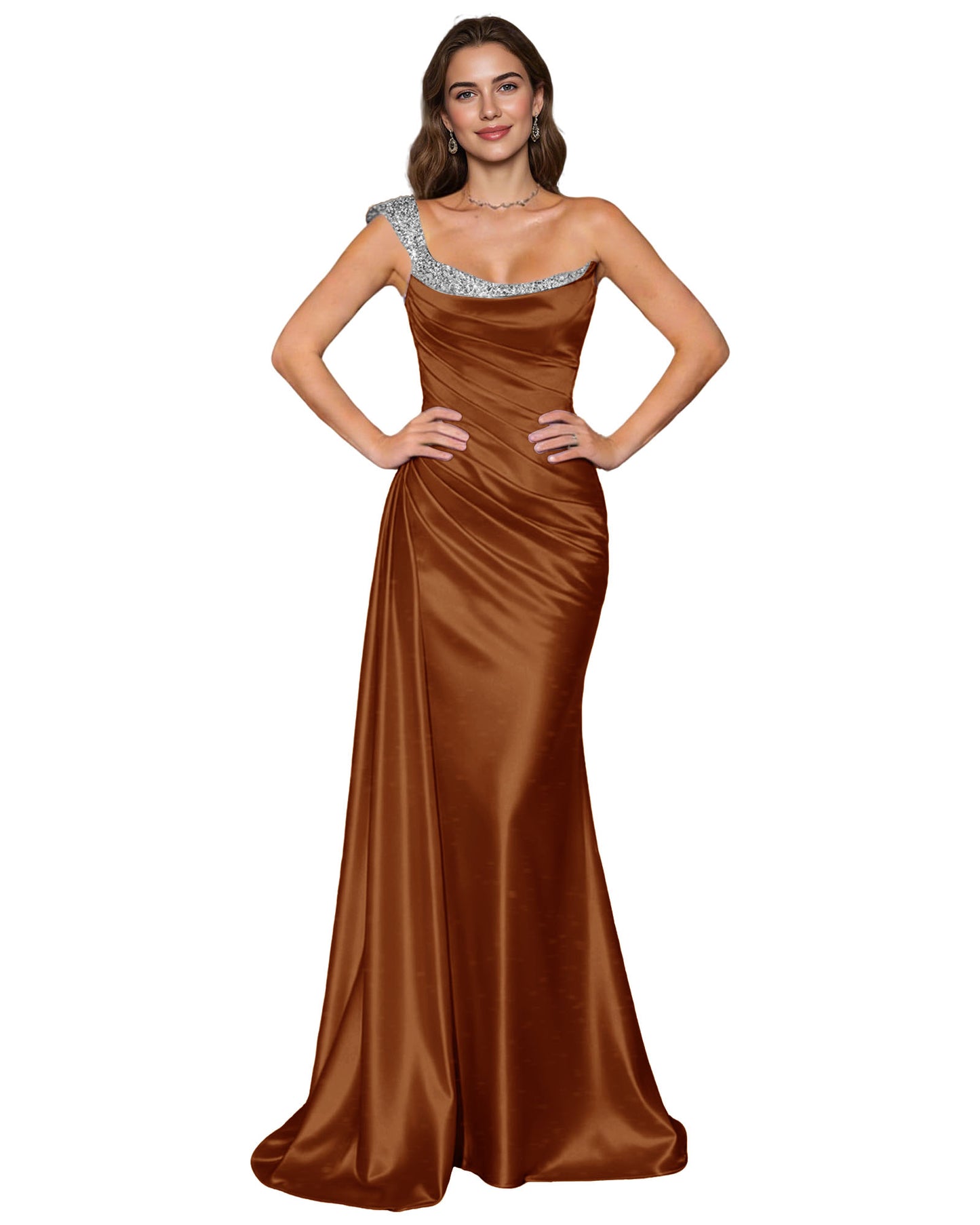 Spaghetti Strap Satin Mermaid Prom Dress with Draped Cowl Neck