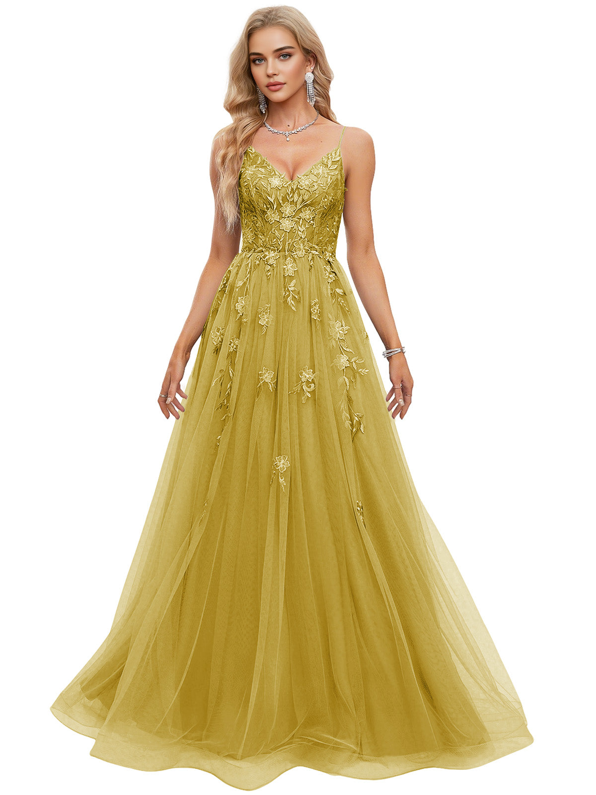 Beaded Bodice Tulle Ball Gown Prom Dress with Spaghetti Straps