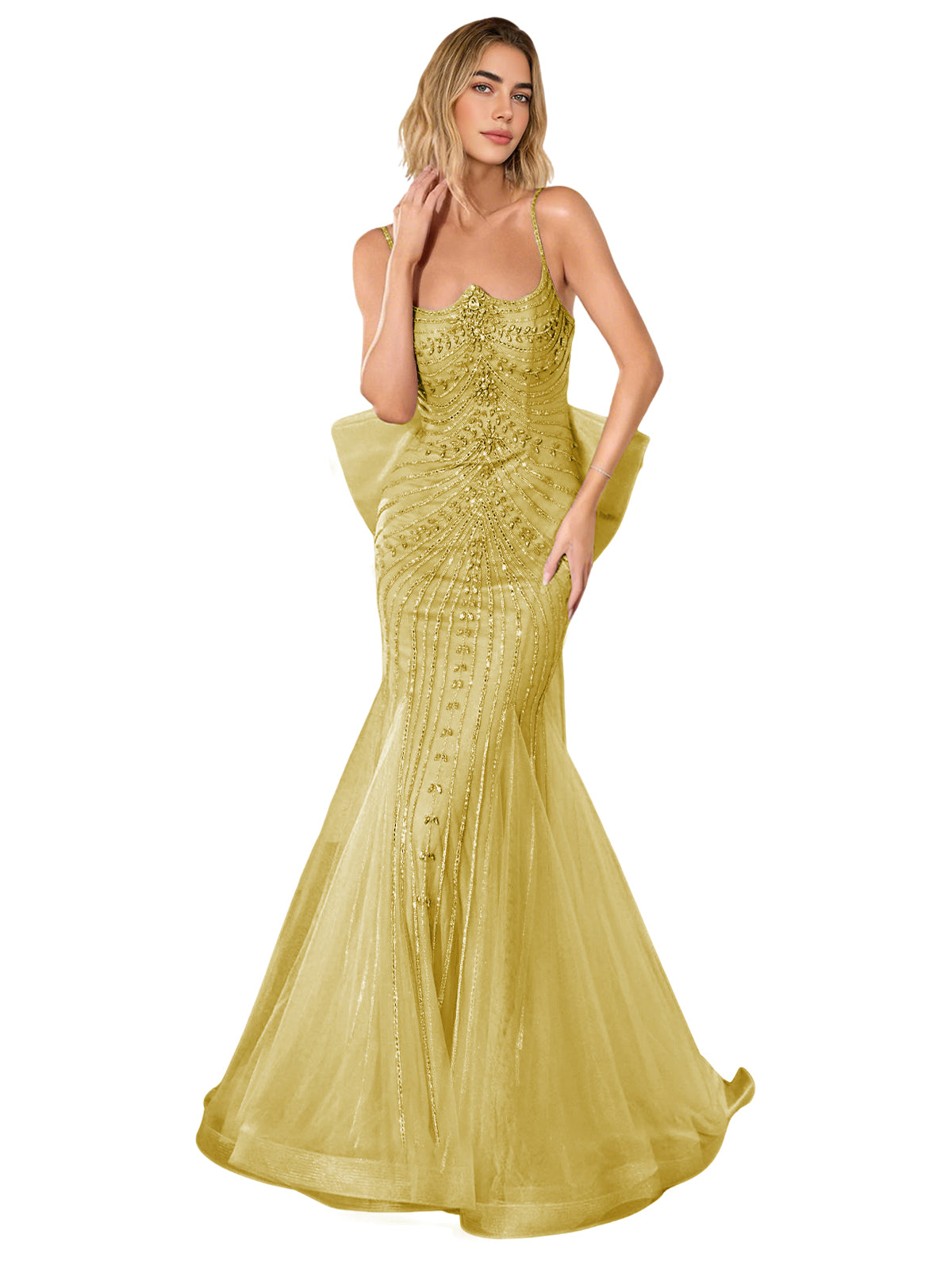 Strapless Lace Trumpet Prom Dress with Corset Back and Sweep Train