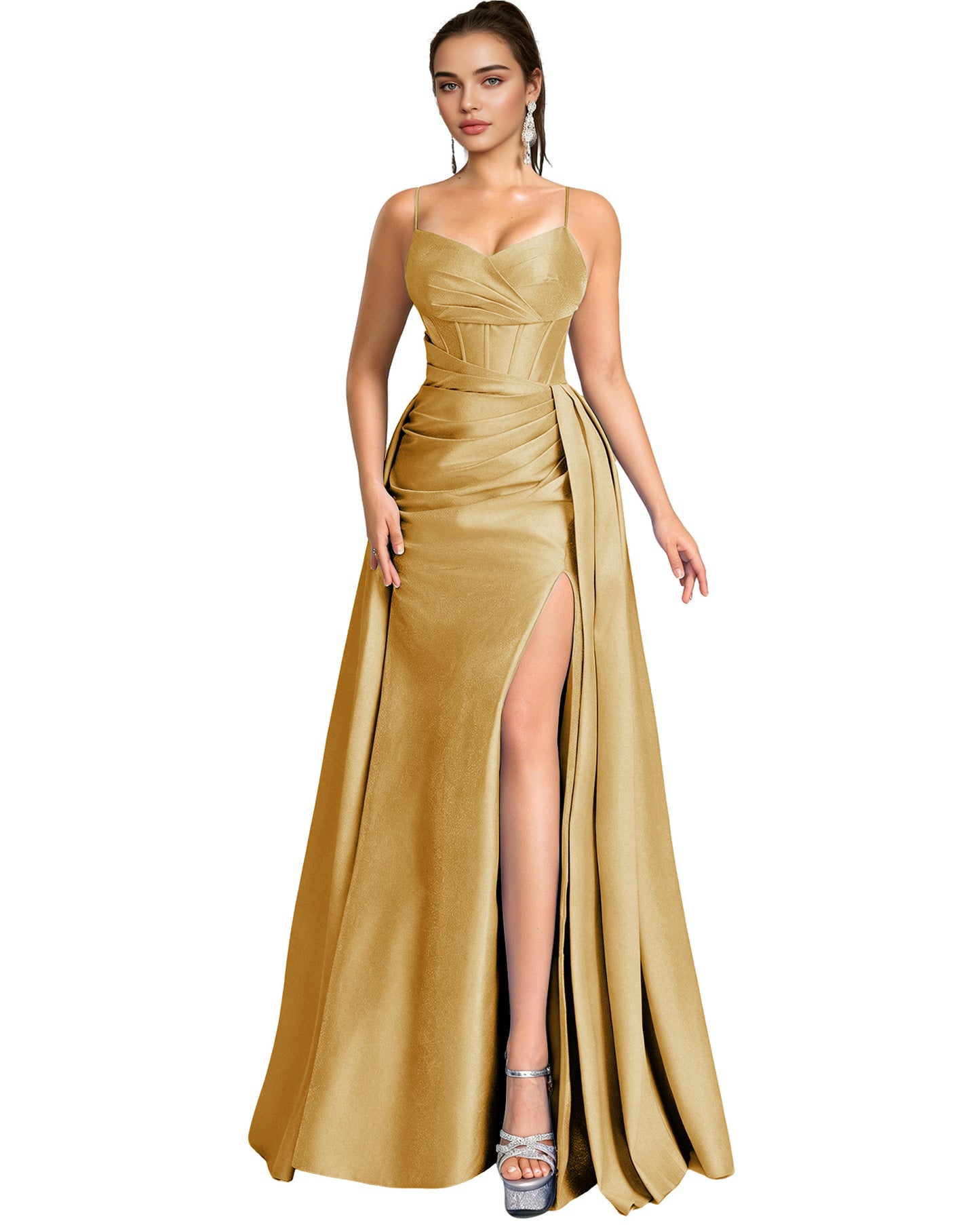 One Shoulder Satin A-Line Prom Dress with Wrap Bodice and Side Slit