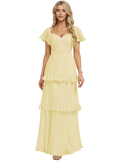 Tiered Ruffle Chiffon Bridesmaid Dress with Sweetheart Neckline