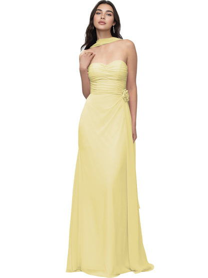 Strapless Chiffon Bridesmaid Dress with Wrapped Bodice and Slit Dress