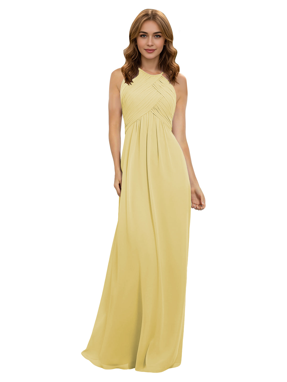 Twist Halter Chiffon Bridesmaid Dress with Keyhole Bodice
