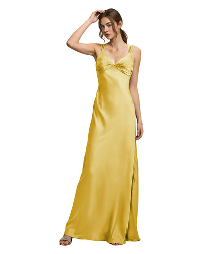 Satin Cowl Neck Bridesmaid Dress with Spaghetti Straps and Bias Cut