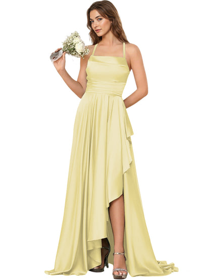Open Back Halter Bridesmaid Dress with High Low Overlay dress