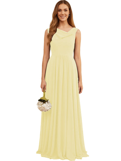 Jewel Neck Sleeveless Chiffon Bridesmaid Dress with Pleated dress