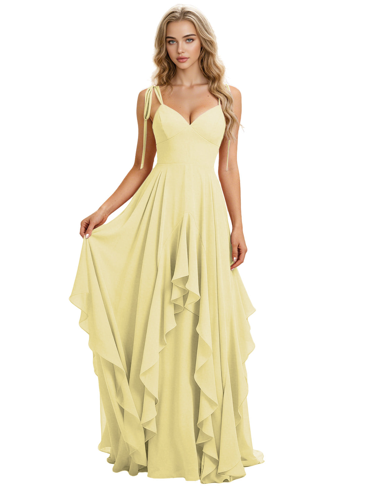 Spaghetti Strap Chiffon Bridesmaid Dress with Cascading Ruffle dress