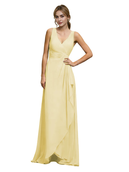 Halter V-Neck Chiffon Bridesmaid Dress with Draped Sash Waist