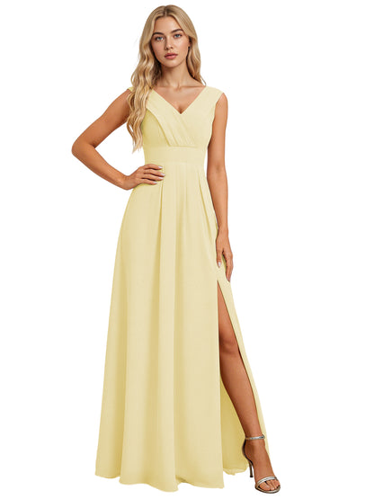 Surplice V-Neck Chiffon Bridesmaid Dress with A-Line Slit dress