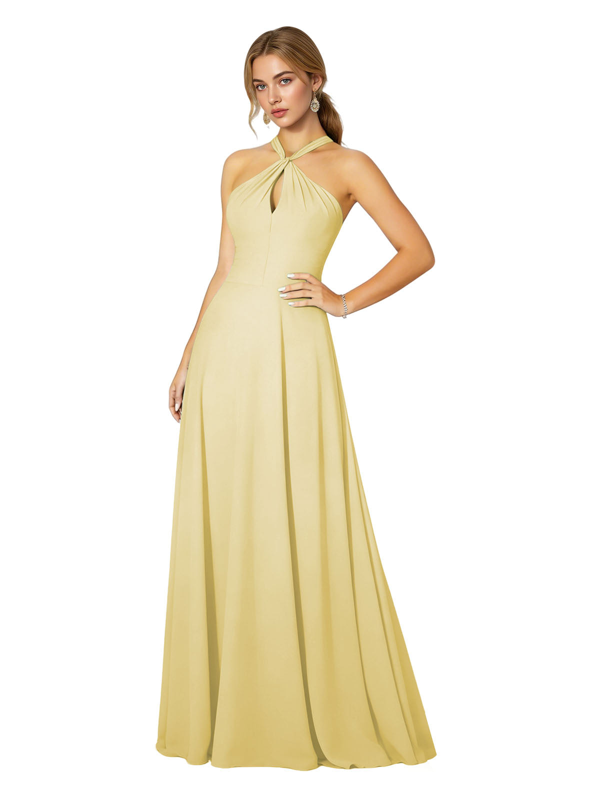 Cross Halter Chiffon Bridesmaid Dress with Empire Waist