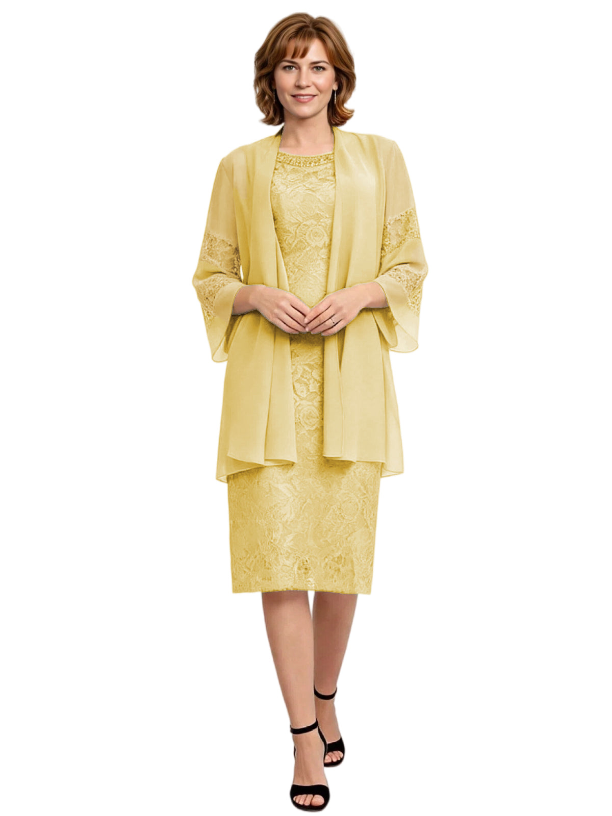 Mother of the Bride Dress with Jacket Knee Length Lace Formal Wedding Guest Outfit