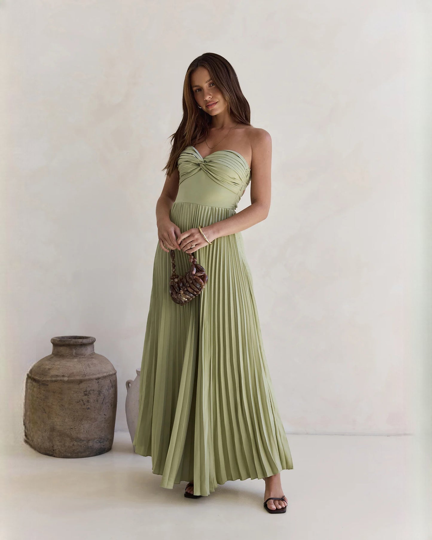 Sleek Destination Evening Event Strapless Chiffon A-Line Maxi Bridesmaid Dress