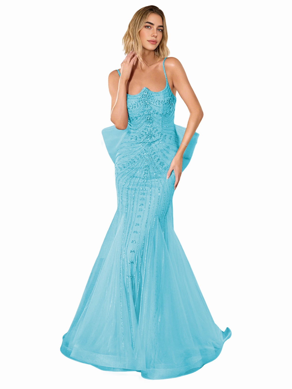Strapless Lace Trumpet Prom Dress with Corset Back and Sweep Train