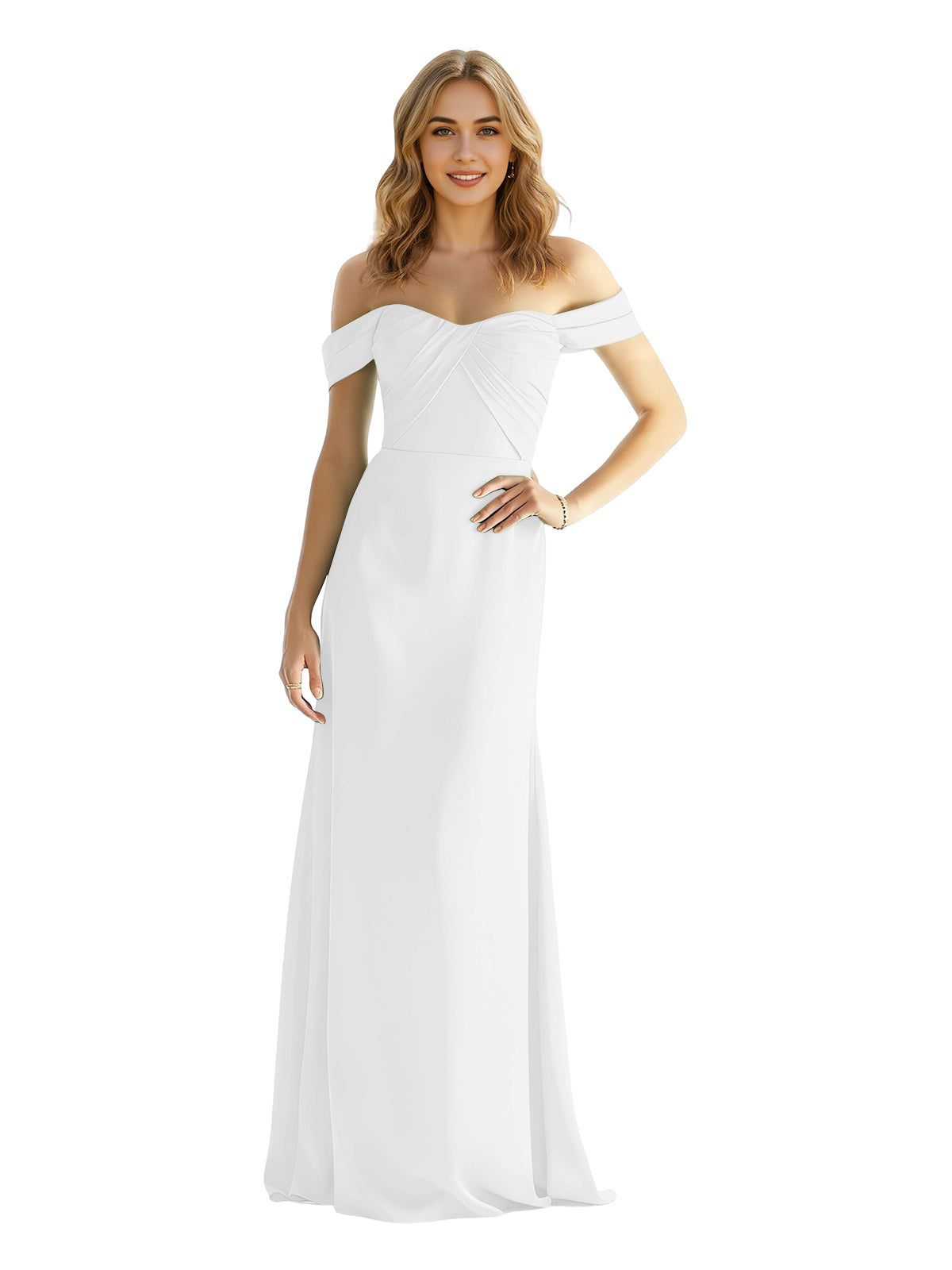 Sweetheart Off Shoulder Satin Bridesmaid Dress with Wrapped Bodice