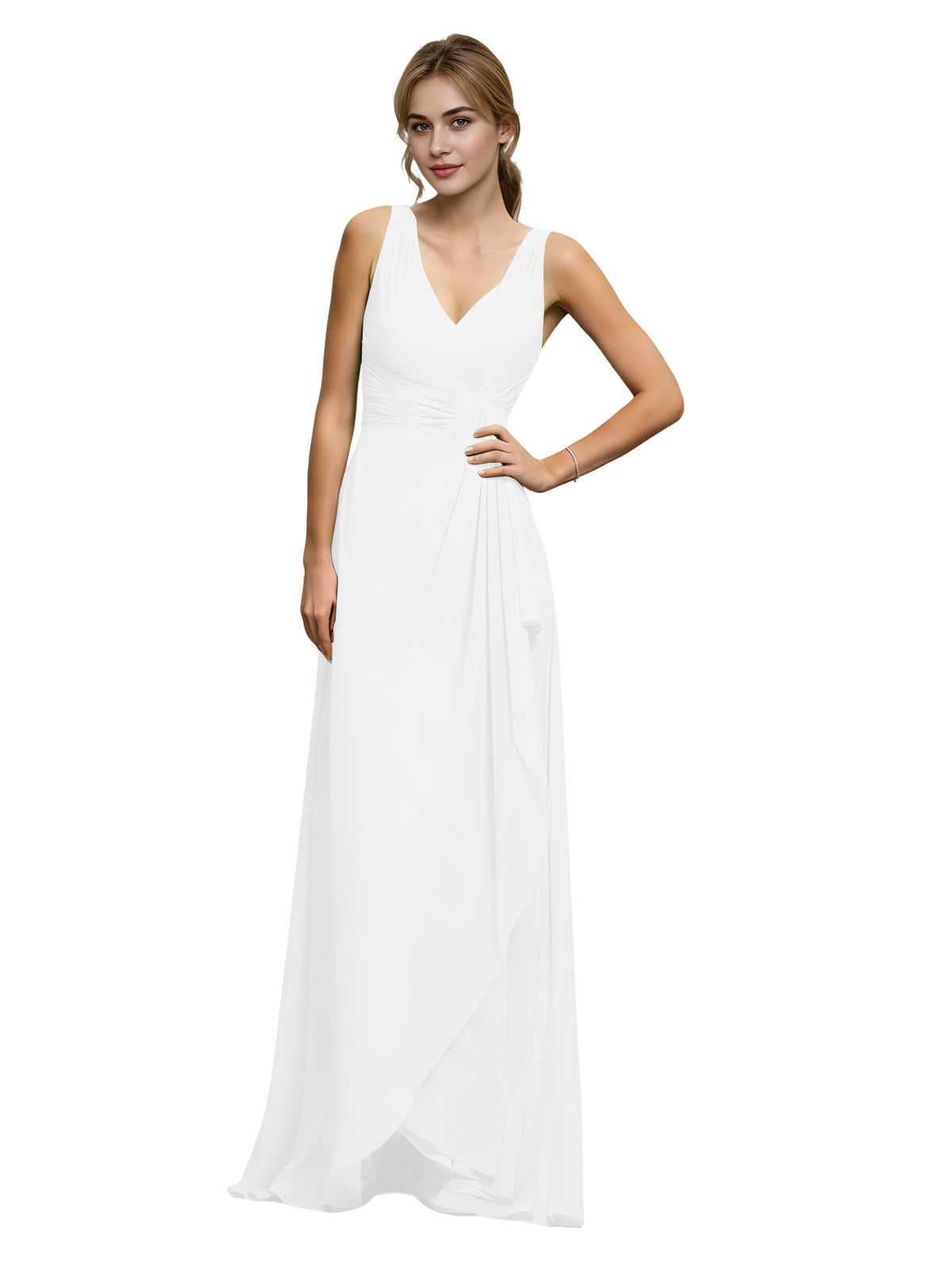 Halter V-Neck Chiffon Bridesmaid Dress with Draped Sash Waist