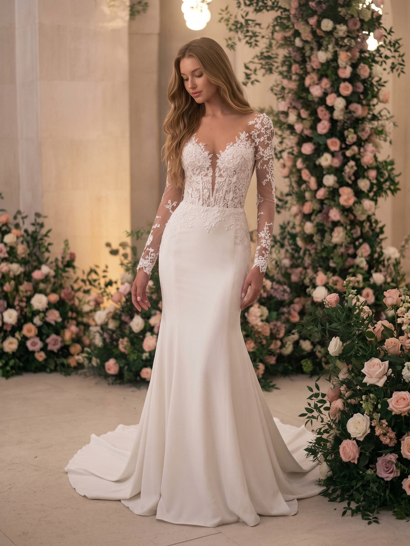 Strapless Lace Mermaid Wedding Dress with Corset Bodice and Train