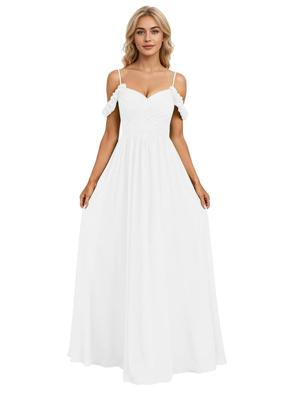 Off Shoulder Lace Applique Bridesmaid Dress with Flowing Chiffon dress