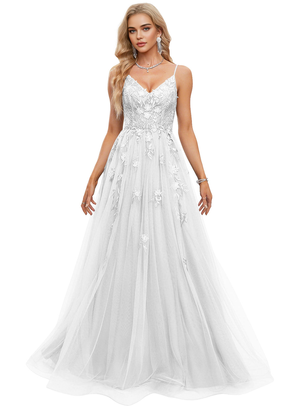 Beaded Bodice Tulle Ball Gown Prom Dress with Spaghetti Straps