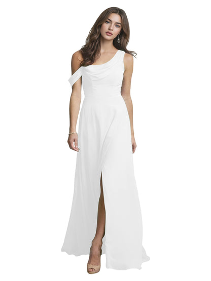 One Shoulder Satin Bridesmaid Dress with Draped Neckline and Slit