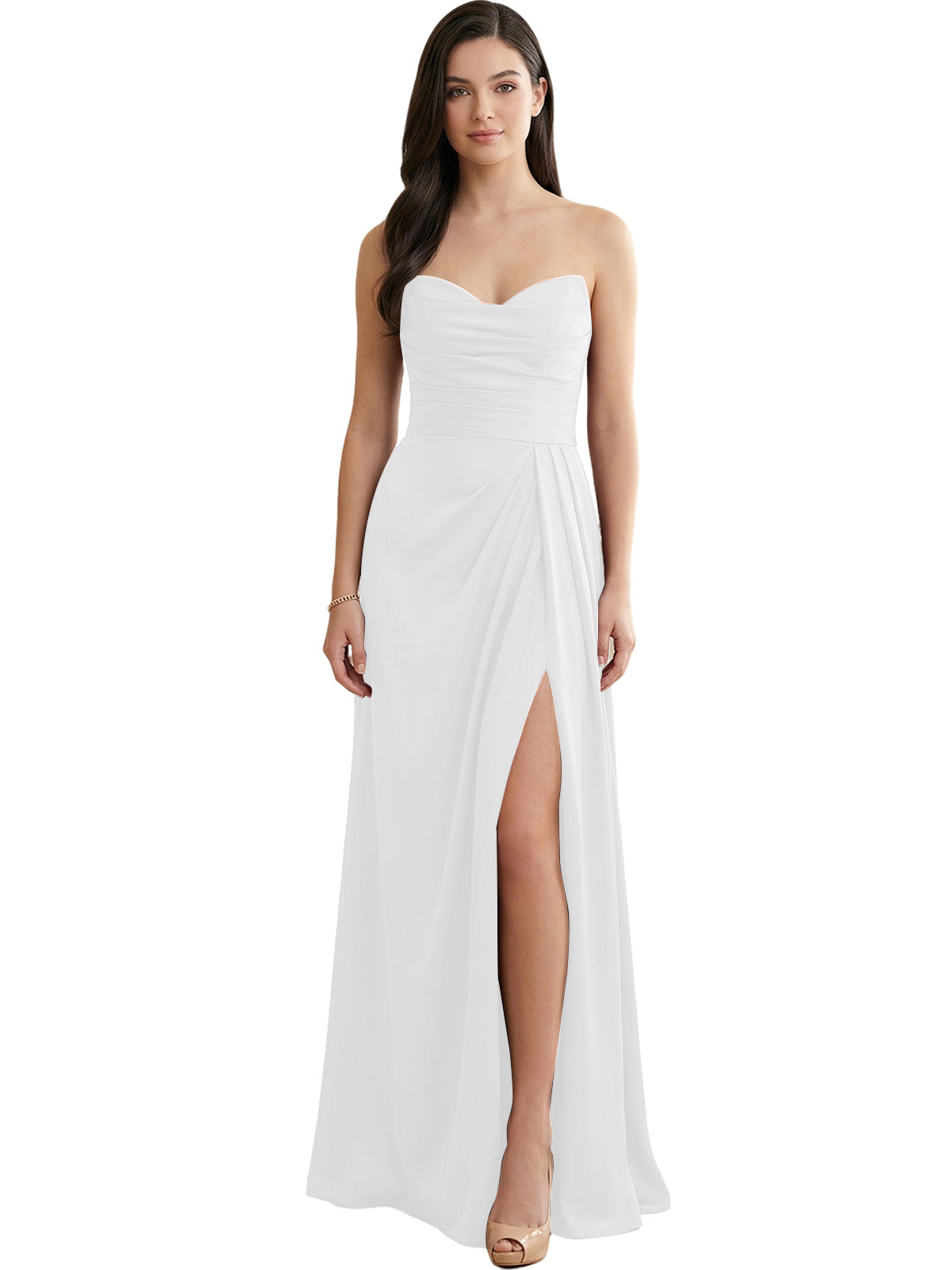 Strapless Pleated Satin Bridesmaid Dress with Side Slit