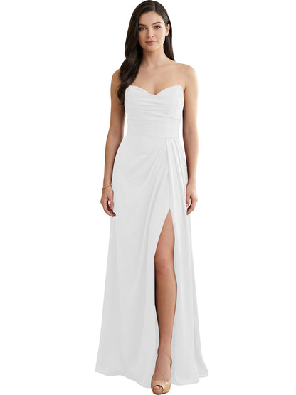 Strapless Pleated Satin Bridesmaid Dress with Side Slit