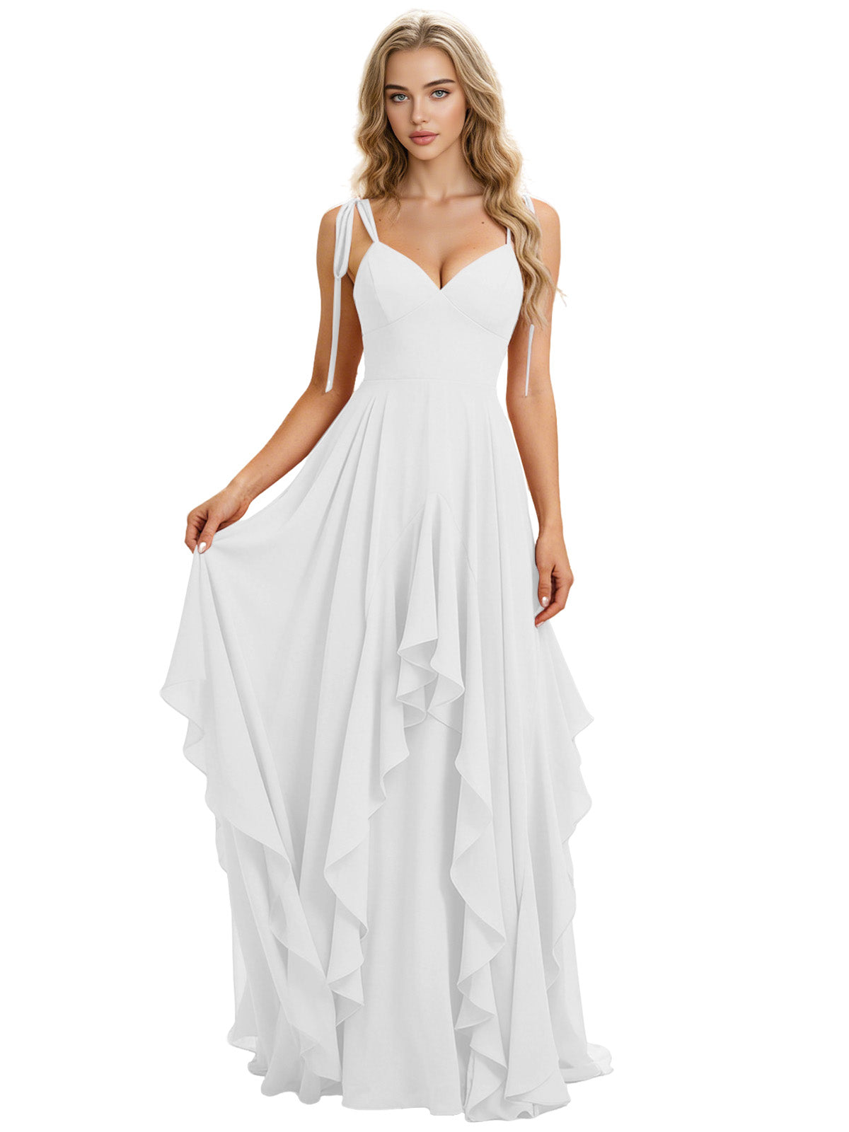 Spaghetti Strap Chiffon Bridesmaid Dress with Cascading Ruffle dress