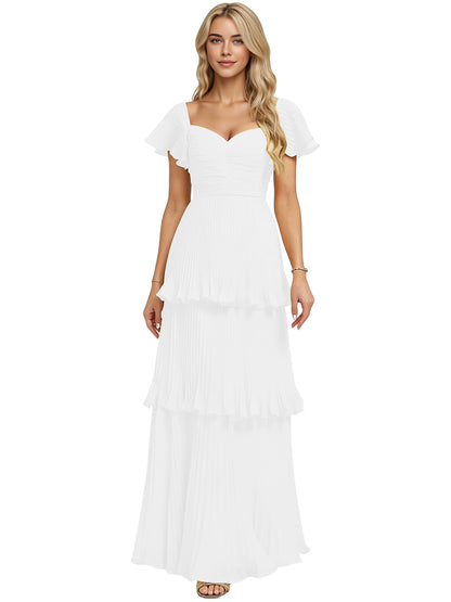 Tiered Ruffle Chiffon Bridesmaid Dress with Sweetheart Neckline