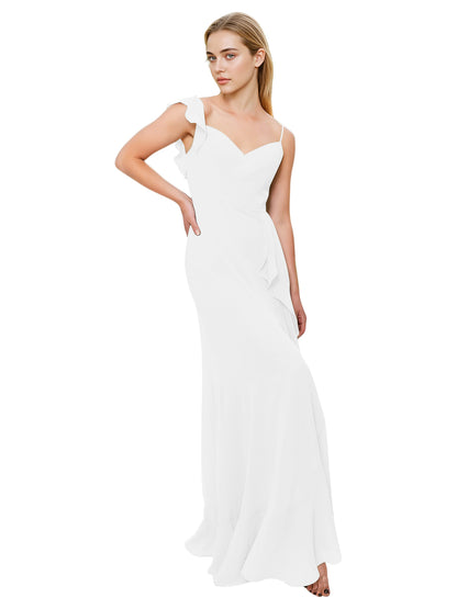 V-Neck Ruffle Strap Bridesmaid Dress with Cascading Chiffon Dress